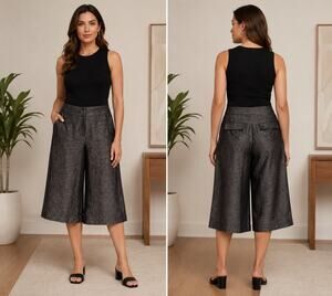 Cache Expresso Textured Crop Gaucho Pant New Poly Linen Cropped NWT $118 Sz 4